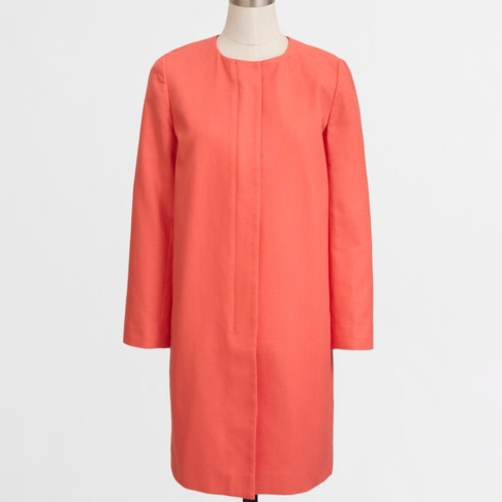 J. Crew Coral Zip Up Collarless Coat